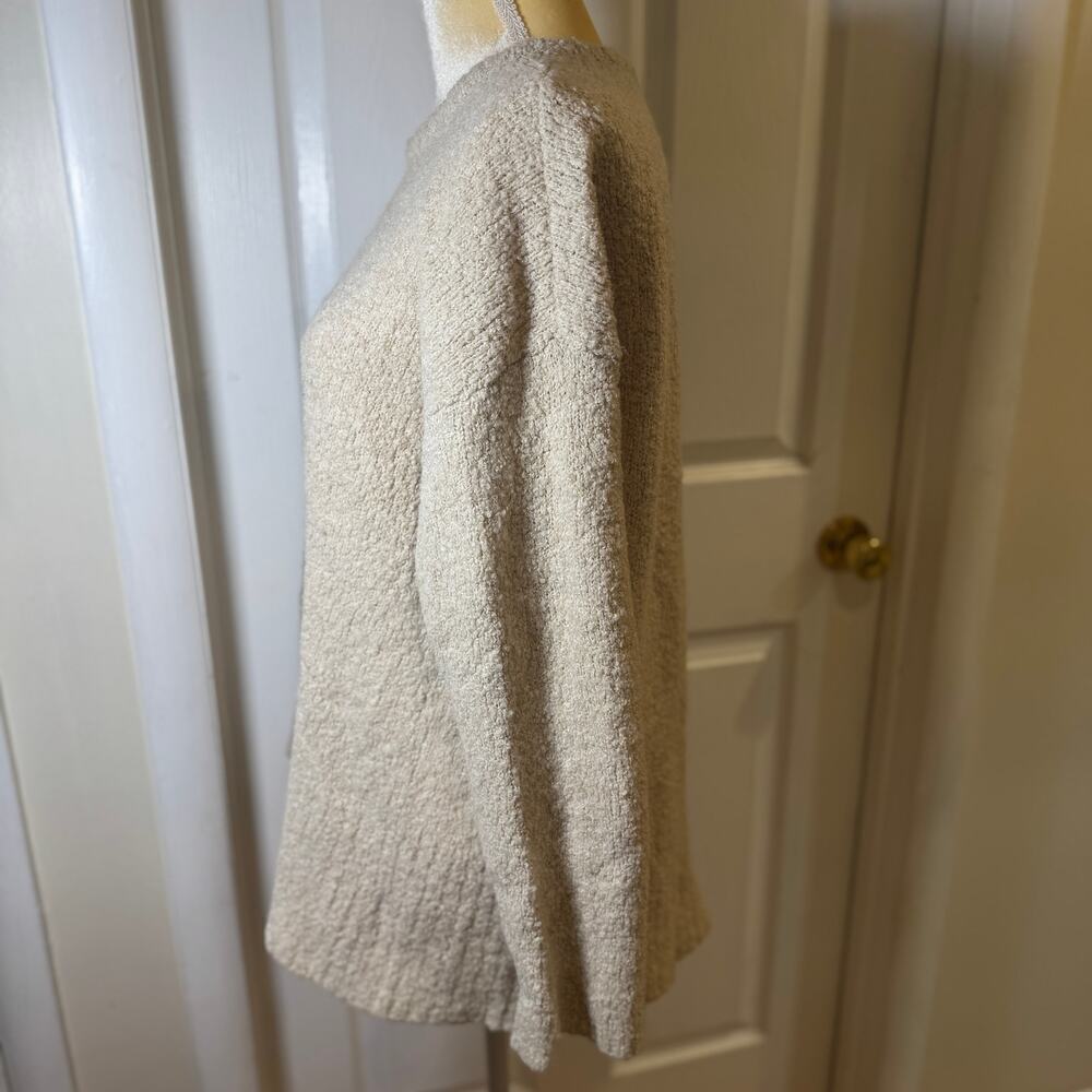 PureJill  Boucle Crew Neck Wool Blend Oatmeal Sweater Size Large - Picture 4 of 8